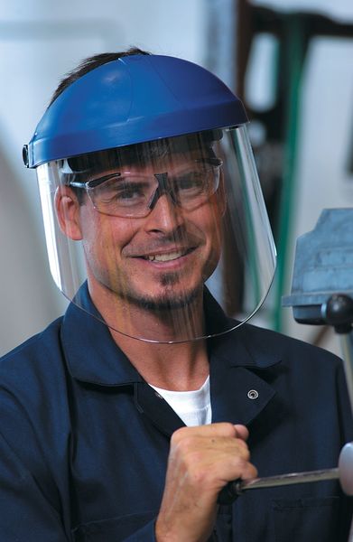 Single Crown Headgear for Faceshield, Thermoplastic, Dielectric Protection, Ratchet, Blue