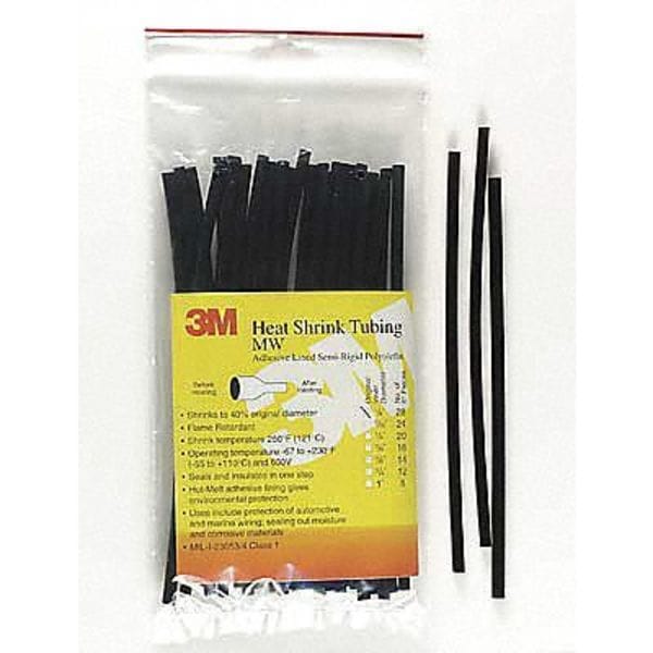 Shrink Tubing, 0.046in ID, Black, 6in, PK100