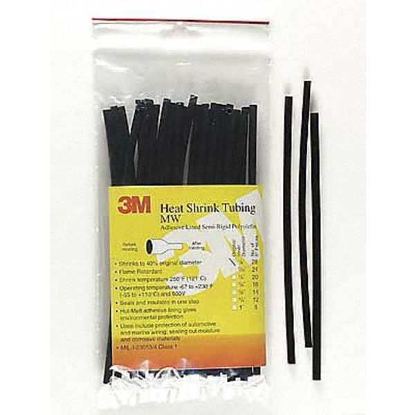 Shrink Tubing, 0.063in ID, Black, 6in, PK100