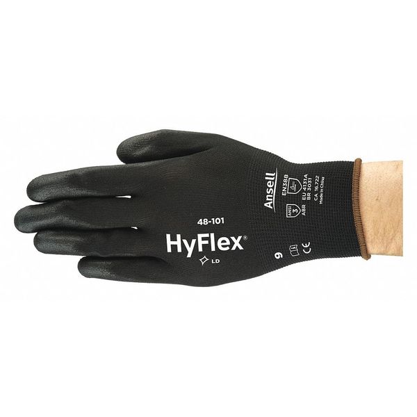 Polyurethane Coated Gloves, Palm Coverage, Black, L, PR