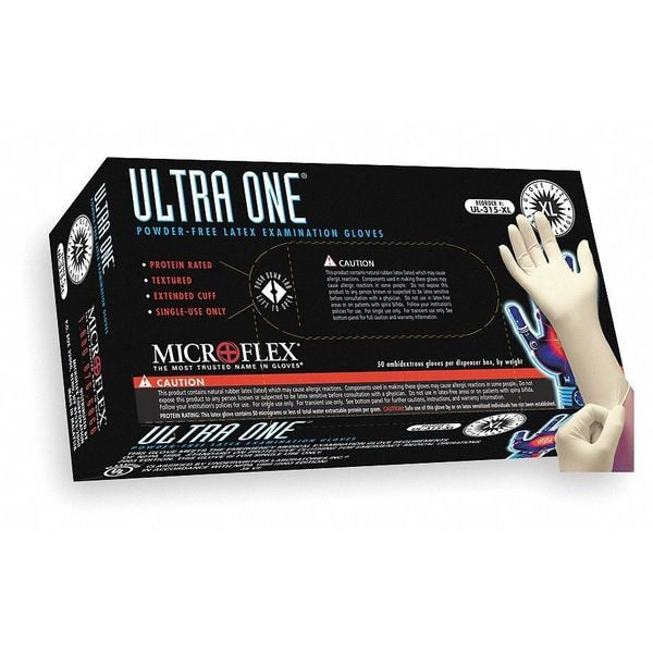 Exam Gloves, Natural Rubber Latex, Powder Free, Natural, M, 50 PK