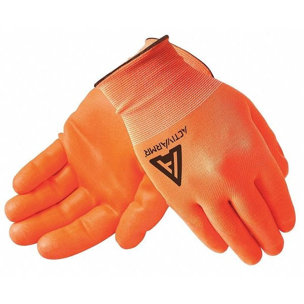 Nitrile Hi-Vis Coated Gloves, Palm Coverage, Orange, 9, PR