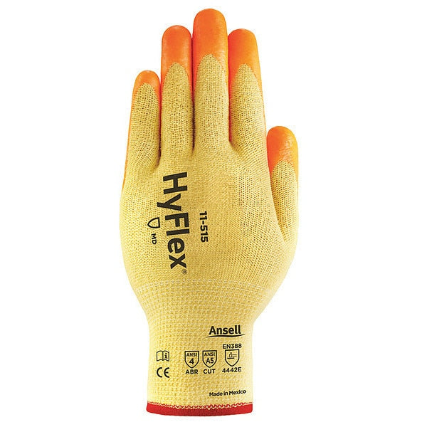 Hi-Vis Cut Resistant Coated Gloves, A5 Cut Level, Nitrile, XL, 1 PR