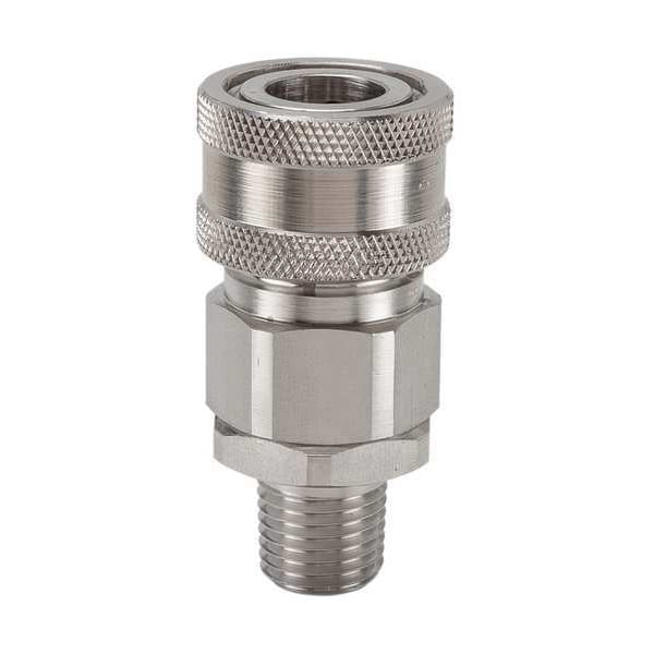 Hydraulic Quick Connect Hose Coupling, 316 Stainless Steel Body, Sleeve Lock, 3/8