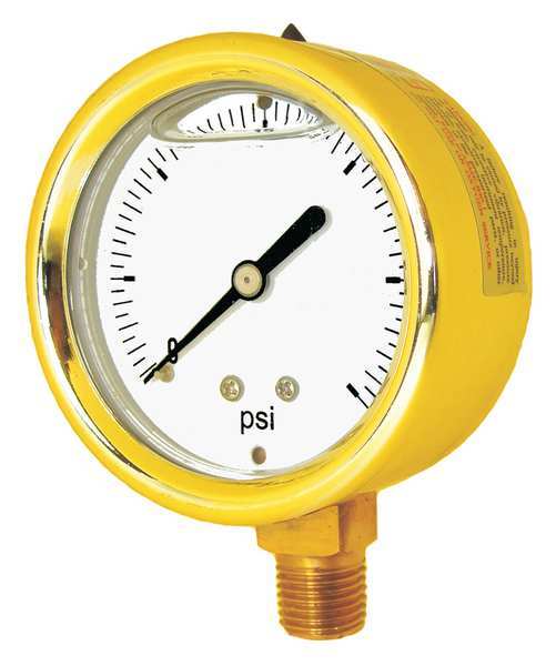 Pressure Gauge, 0 to 60 psi, 1/4 in MNPT, Brass, Gold