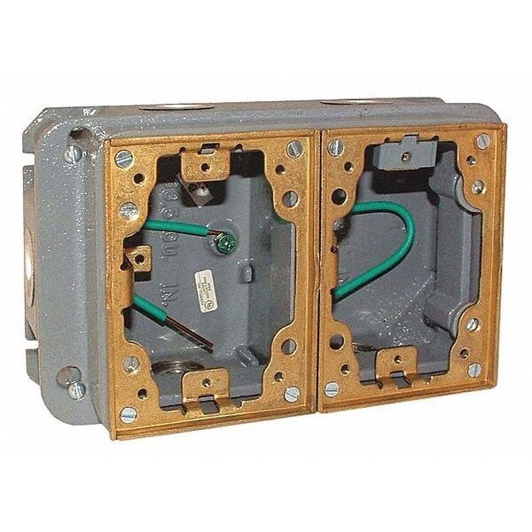 Floor Box, Cast Iron, Adj, 2 Gang