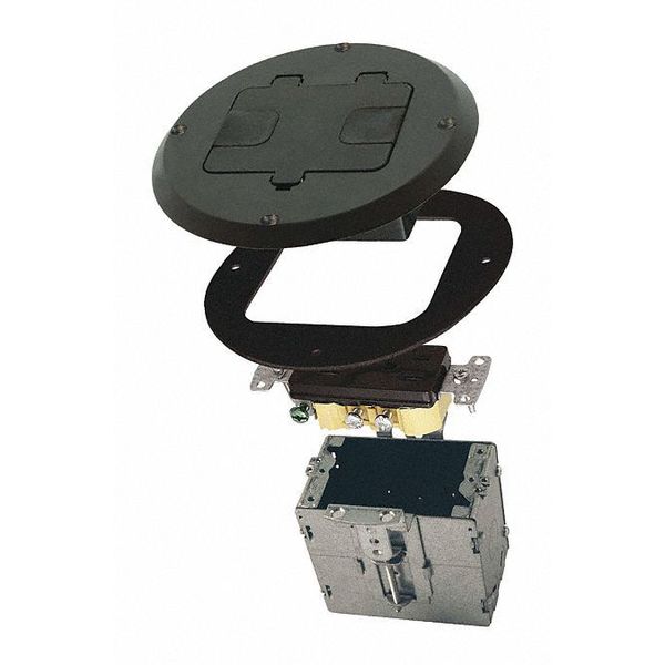 Single Gang Floor Box Kit 15A, 125V, Black Finish