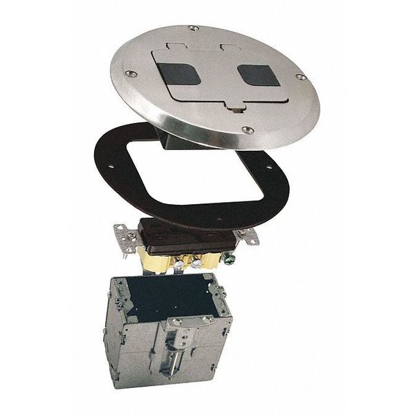 Single Gang Floor Box Kit 15A, 125V, Nickel Finish