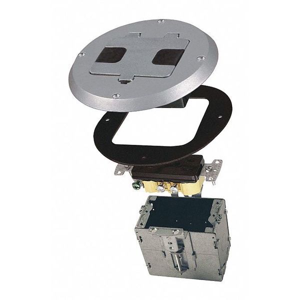 Recessed Flr Box Kit, 15A, Duplex, Ss