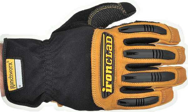 Mechanics Gloves, M, Tan, Leather, Leather/Ribbed Nylon/Spandex