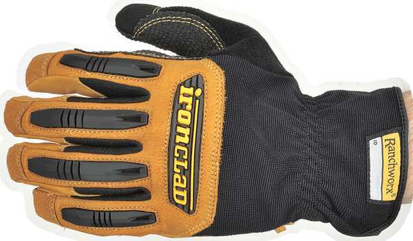 Mechanics Gloves, M, Tan, Leather, Leather/Ribbed Nylon/Spandex