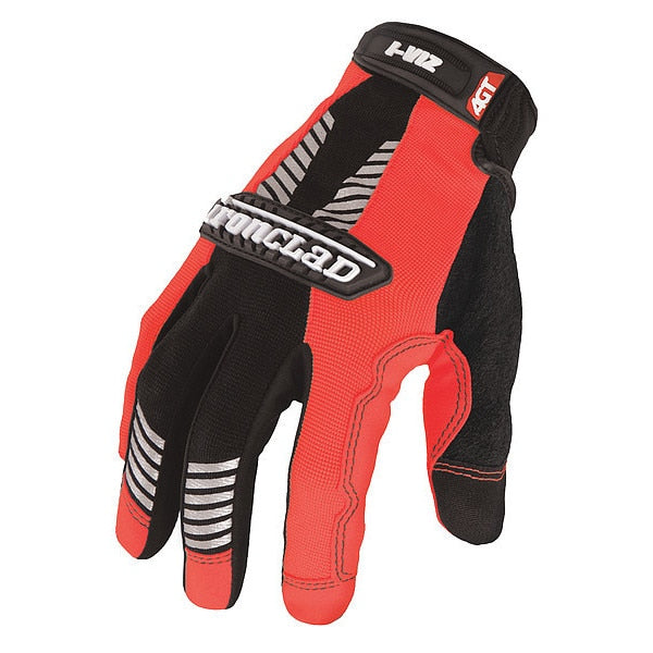 Hi-Vis Mechanics Gloves, XL, Orange, Padded, Ribbed Nylon/Spandex