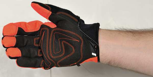 Hi-Vis Mechanics Gloves, XL, Orange, Padded, Ribbed Nylon/Spandex