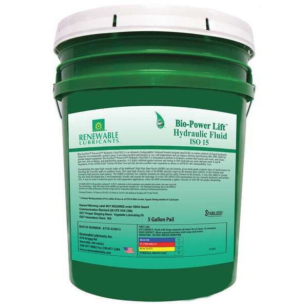 5 gal Bio-SynXtra PowerLift Hydraulic Fluid Pail 15 ISO Viscosity