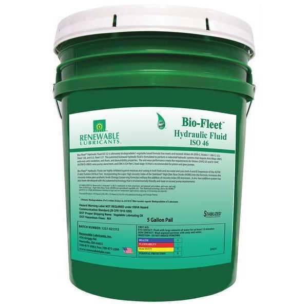 5 gal Bio-Fleet Hydraulic Fluid Pail 46 ISO Viscosity