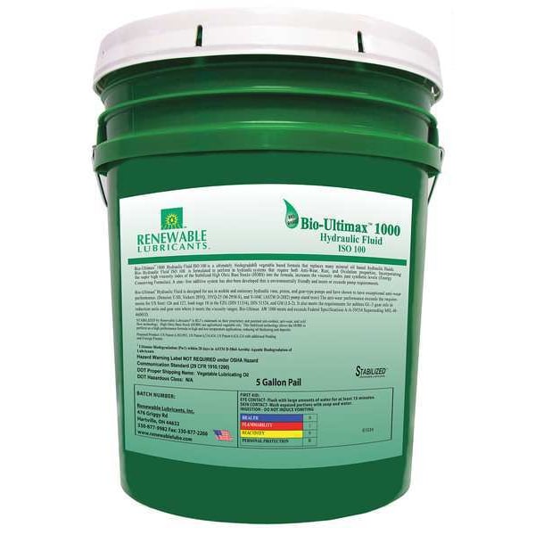 5 gal Bio-Ultimax 1000 Hydraulic Fluids Pail 100 ISO Viscosity