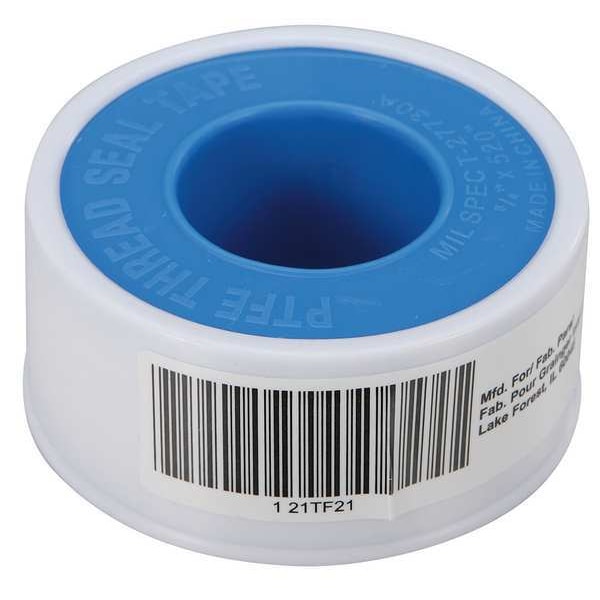 Thread Sealant Tape, 3/4 in W x 43 ft L, 13.5.mil Thick, White, 1 Pk