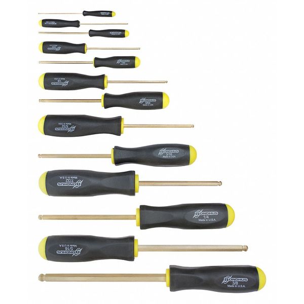 13 Piece GoldGuard Plated Ball End Screwdriver Set - Sizes: .050-3/8