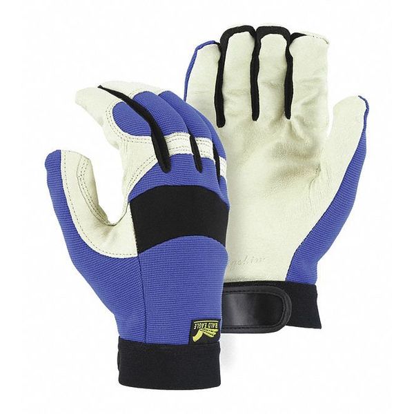 Mechanics Gloves, M, Blue/White, Stretch Knit Back with Neoprene Knuckle