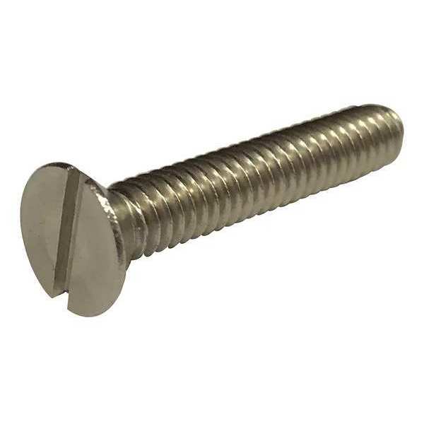 #10-32 x 1-1/2 in Slotted Flat Machine Screw, Plain 18-8 Stainless Steel, 100 PK