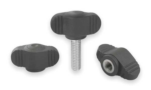 Wing Grip, Mini, D=1/4-20 A=28, Form: K, Plastic Black, Comp: Brass