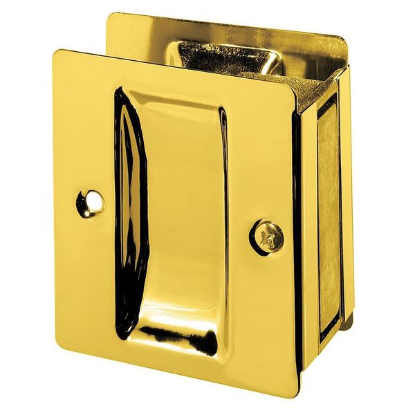 Pocket Door Pull Handle, Polished Brass, Clips/Fasteners