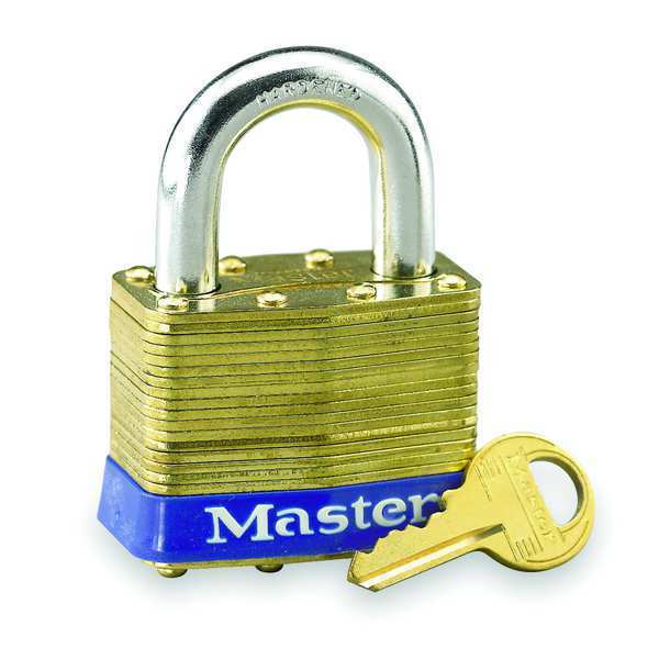 Padlock, Keyed Different, Standard Shackle, Rectangular Brass Body, Steel Shackle, 15/16 in W