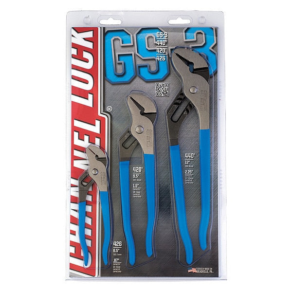 3 Piece Plastic Grip Tongue and Groove Plier Set Dipped Handle