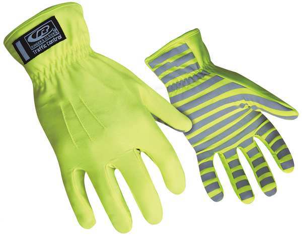 Hi-Vis Mechanics Gloves, L, Green, Nylon, Reflective Coating, Nylon