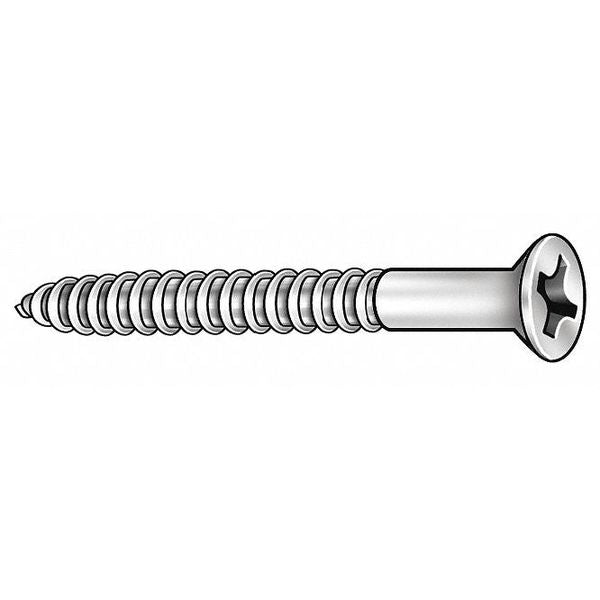 Wood Screw, #12, 1-1/2 in, Plain Brass Flat Head Phillips Drive, 100 PK