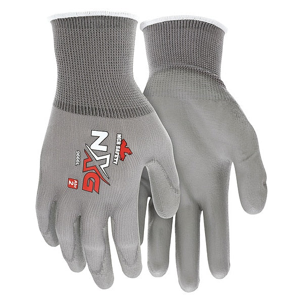 Polyurethane Coated Gloves, Palm Coverage, Gray, 2XL, PR