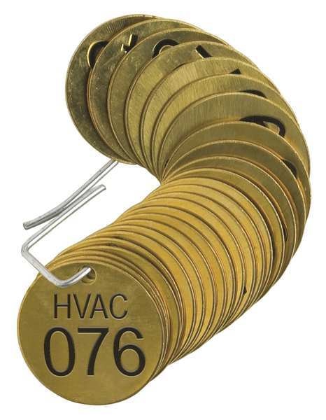 Number Tag, Brass, HVAC 076-100, PK25