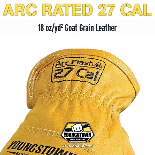 Arc Flash Gloves, Goat Grain Leather, M, PR