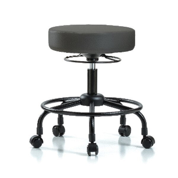 Bench Stool, Med, Vinyl, RT, Casters, Gry