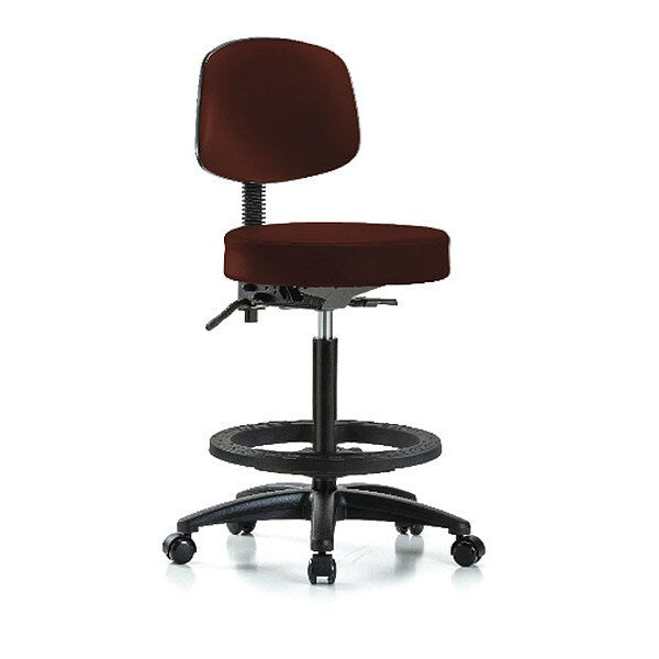 Bench Stool, Hi, Vinyl, Bk, BF, Casters, Burg