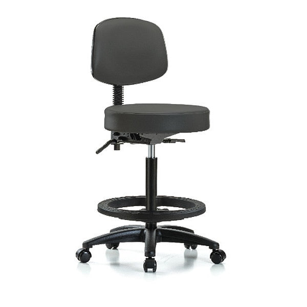 Bench Stool, Hi, Vinyl, Bk, BF, Casters, Gry