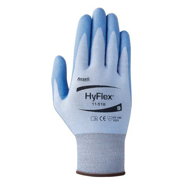 Hyflex Cut-Resistant Coated Gloves, A2 Cut Level, Polyurethane, Blue, Large (Size 9), 1 Pair