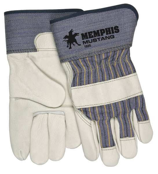 Leather Palm Gloves, Cowhide, White, XL, PR
