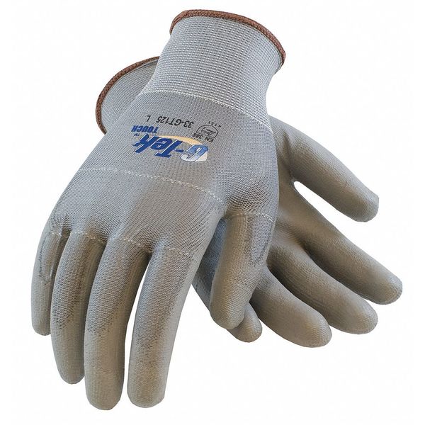 Polyurethane Coated Gloves, Palm Coverage, Gray, L, 12PK