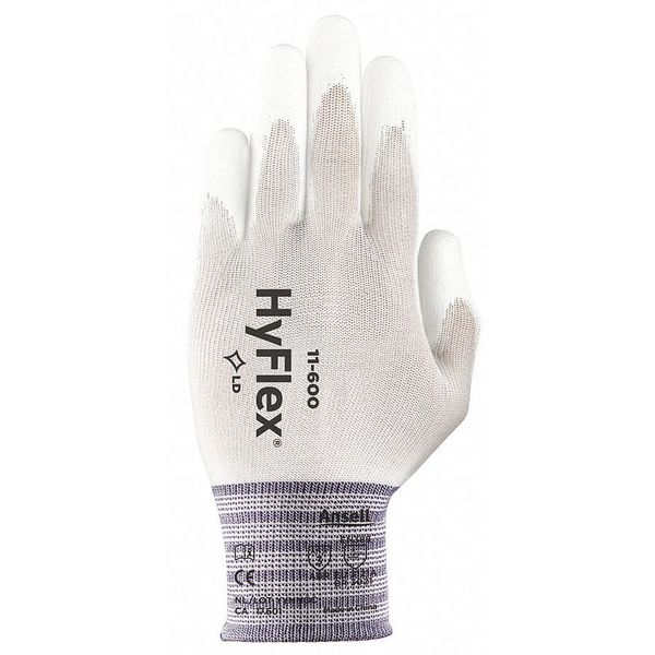 Polyurethane Coated Gloves, Palm Coverage, White, 6, PR