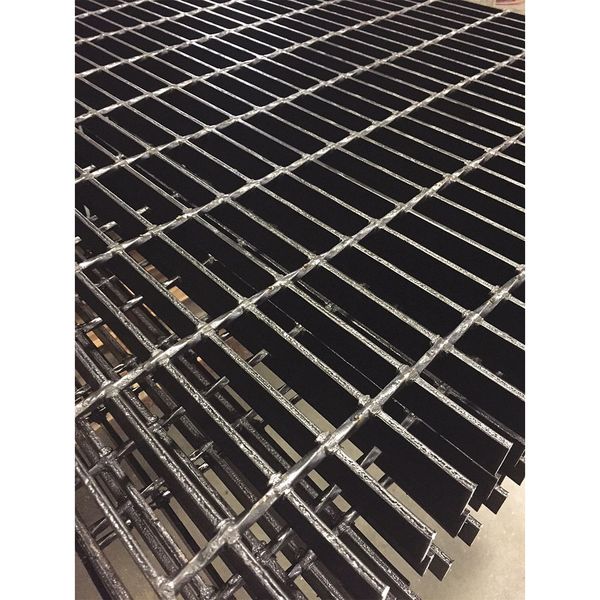 Bar Grating, Smooth, 24 in L, 24 in W, 1.5 in H, Black Painted Steel Finish