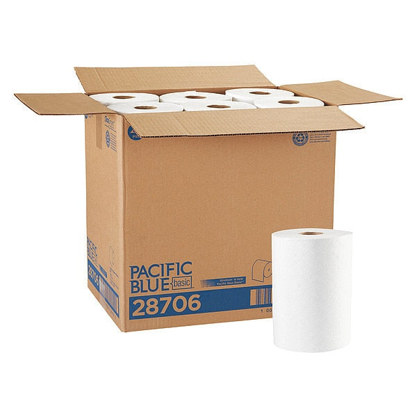 Pacific Blue Basic Hardwound Paper Towels, 1, Continuous Roll, 350 ft, White, 12 PK