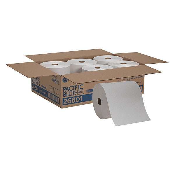Pacific Blue Basic Hardwound Paper Towels, 1, Continuous Roll, 800 ft, White, 6 PK