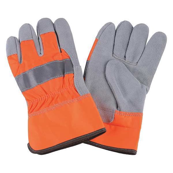 Leather Palm Gloves, Hi-Vis Orange, XL, PR
