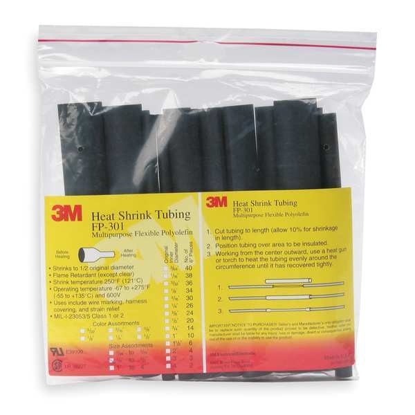 Shrink Tubing, 0.187 In ID, Bl, 6 In, PK10
