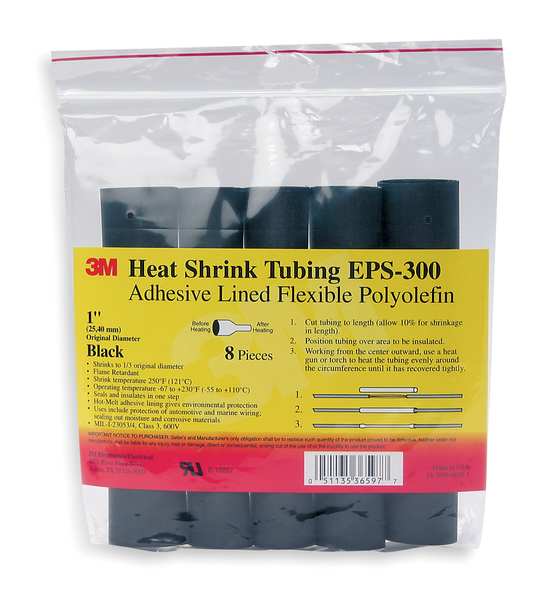 Shrink Tubing, 0.75in ID, Black, 6in, PK10