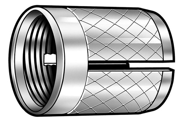Press Insert, M3-0.50 Int Thrd Sz, 3/16 in L, 4.2 mm Dia., Brass, Plain, 50 PK