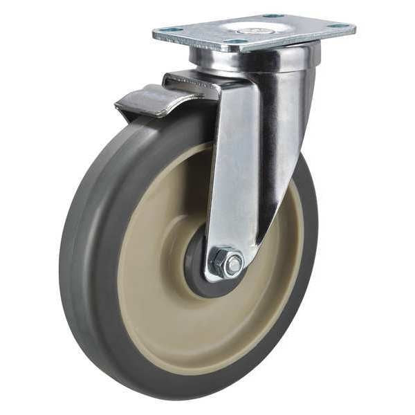 Swivel Plate Caster w/Brake, 300 lb., S Steel