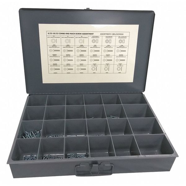 Nut and Screw Assortment, Low Carbon Steel, Zinc Plated Finish