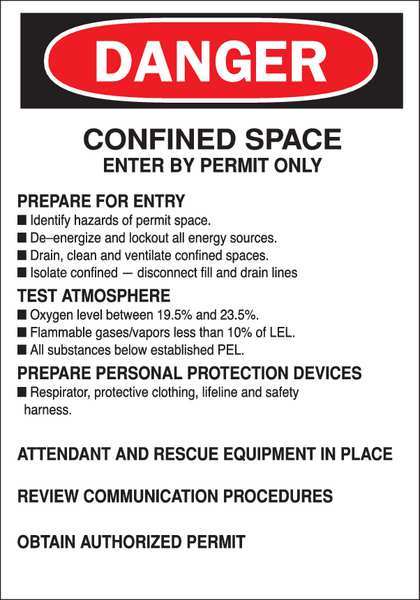 CONFINED SPACE Sign, 122405